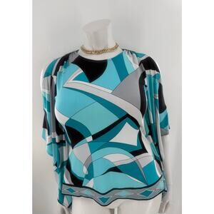 Michael Kors Blouse Top Womens Small Blue Stretch Cold Shoulder Round Neck